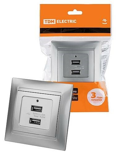 Розетка 2USB порт 2,1А 5В металлик &amp;amp;quot;Лама&amp;amp;quot; SQ1815-0241