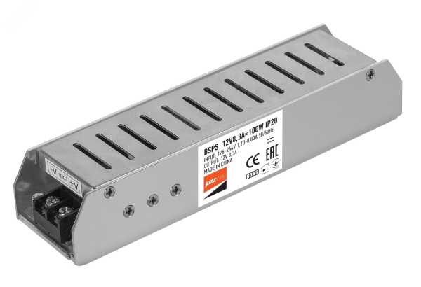 Блок питания для светодиодной ленты 100Вт 8.3А 12В IP20 BSPS метал. 1002167A