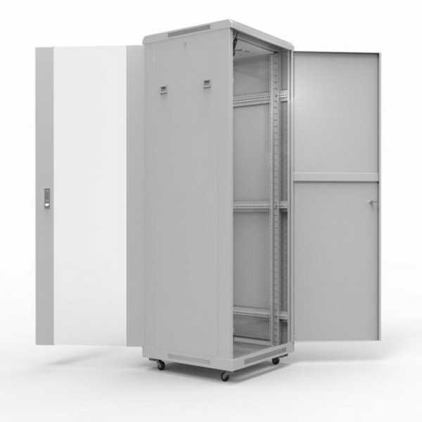 Шкаф напольный 19&amp;amp;quot; серии Standart 42U 600х800мм, передняя дверь стекло, задняя дверь металл, RAL 7035 (состоит из 2 частей) 04-2306