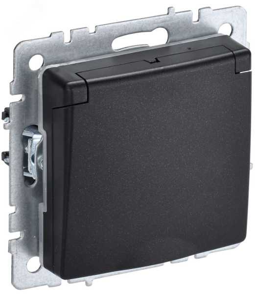 Розетка BRITE РСбш10-3-44-БрЧ 16А IP44 с заземл. защ. шторки с крышкой черн. BR-R16-16-44-K02