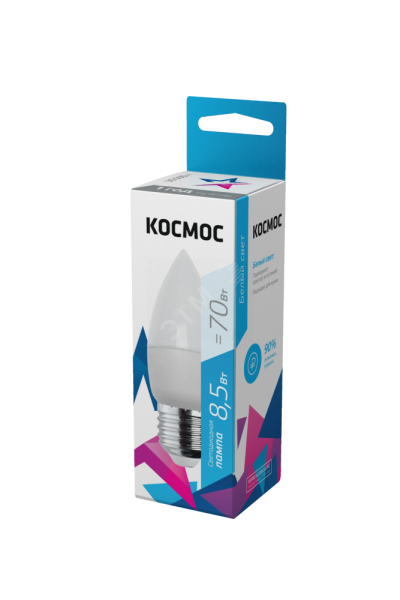 Лампа светодиодная 8.5Вт свеча 4500К бел. E27 220В КОСМОС LkecLED8.5wCNE2745