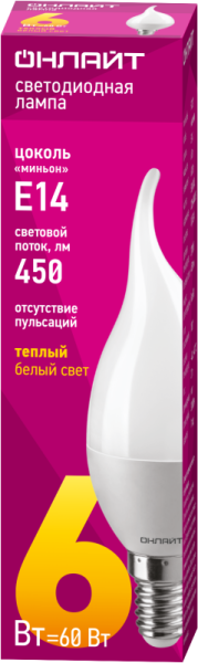 Лампа светодиодная 71 620 OLL-FC37-6-230-2.7K-E14-FR 6Вт свеча на ветру 2700К тепл. бел. E14 450лм 220-240В 71620