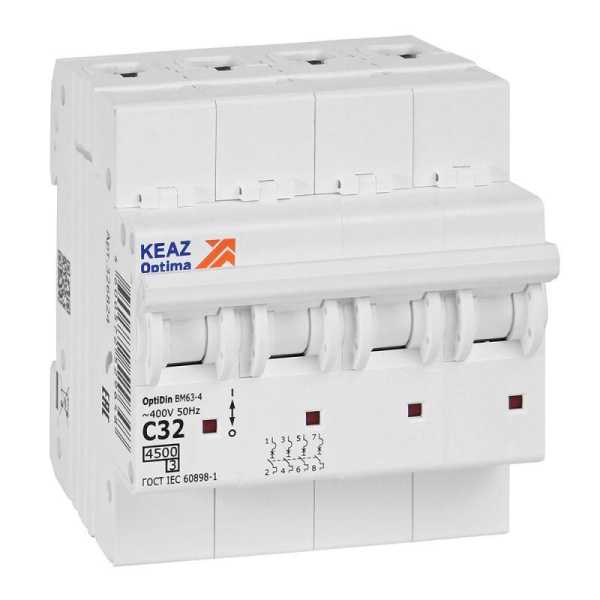 Выключатель автоматический четырехполюсный 32А C 4,5кА AC OptiDin BM63-4C32-4,5-УХЛ3 326824