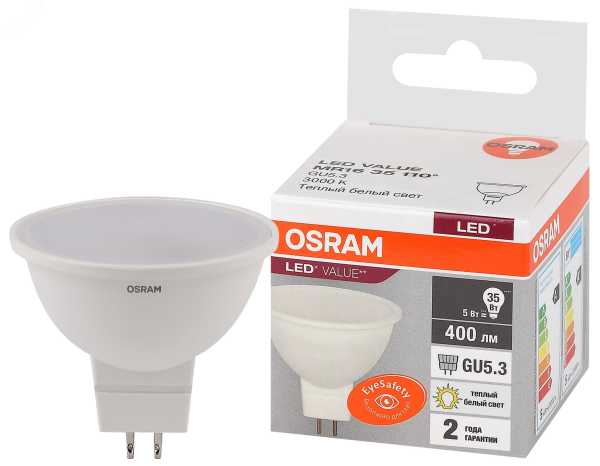Лампа светодиодная LED Value LVMR1635 5SW/830 5Вт GU5.3 230В 10х1 RU OSRAM 4058075582330