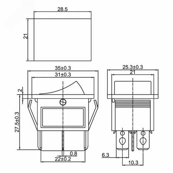 Выключатель клавишный 250В 15А (6с) ON-ON красн. с подсветкой (RWB-506 SC-767) (инд. упак.) 36-2350-1