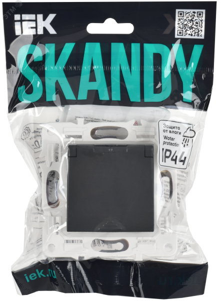 SKANDY Розетка 1-местная с заземлением с защитными шторками и крышкой 16А IP44 SK-R11G графит IEK SK-R16-16-44-K53