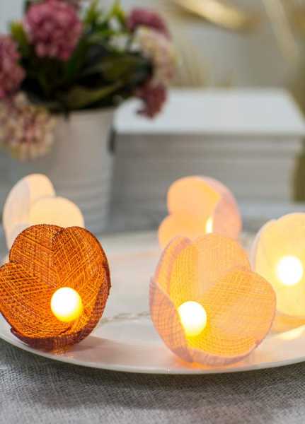 Гирлянда светодиодная &amp;amp;quot;Цветы&amp;amp;quot; красн. гамма 10LED ткань тепл. бел. 1.8+0.3м КОСМОС KOC_GIR-B109