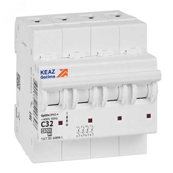 Выключатель автоматический четырехполюсный 32А C 4,5кА AC OptiDin BM63-4C32-4,5-УХЛ3 326824