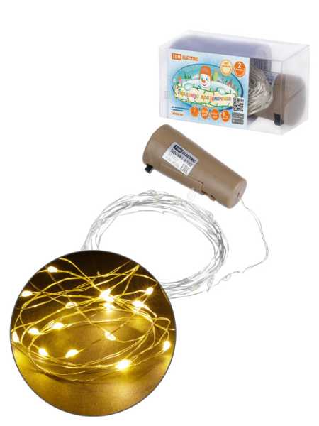Гирлянда-пробка для бутылки &amp;amp;quot;Роса20&amp;amp;quot; 20LED, 2м, 3000К, 3хAG13/LR44, SQ0361-0102