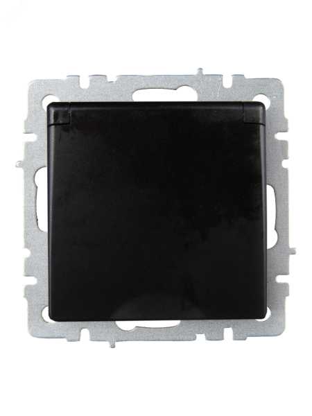 Розетка BRITE РСбш10-3-БрЧ 16А IP20 с заземл. защ. шторки с крышкой черн. BR-R16-16-K02