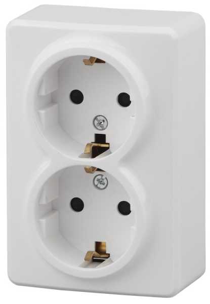 11-2206-01 Розетка 2х2P+E Schuko со шторками, 16A-250В, IP20, ОУ, Эксперт, белый (12/120/1920) Б0020694