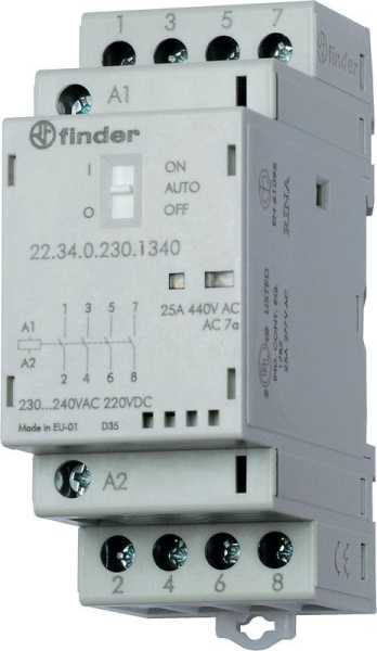 Контактор модульный 4NO 25А AgNi 24В AC/DC 35мм IP20 опции: мех. индикатор + LED 223400241320