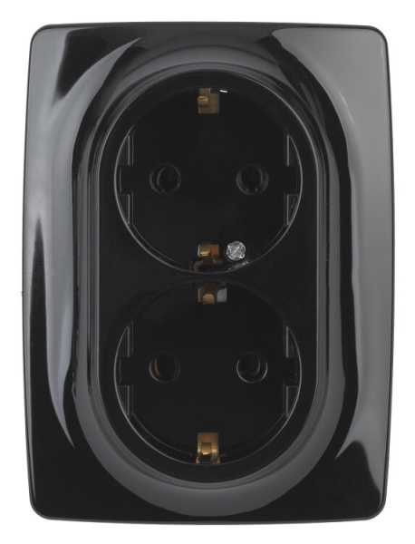 12-2106-06 Розетка 2X2P+E Schuko, 16A-250В, IP20, 2, чёрный (10/100/1600) Б0031233