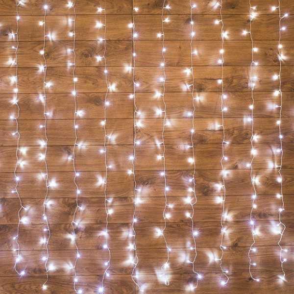 Гирлянда светодиодная &amp;amp;quot;Светодиодный Дождь&amp;amp;quot; 2.5х2м 300LED бел. 16Вт 230В IP20 свечение с динамикой провод прозр. 235-055
