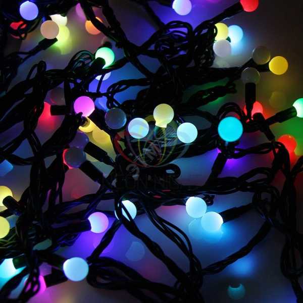 Гирлянда светодиодная &amp;amp;quot;Мультишарики&amp;amp;quot; 10м d17.5мм 100LED RGB 16Вт 220-240В IP65 провод ПВХ черн. (нужен шнур питания 303-500) 303-509-2