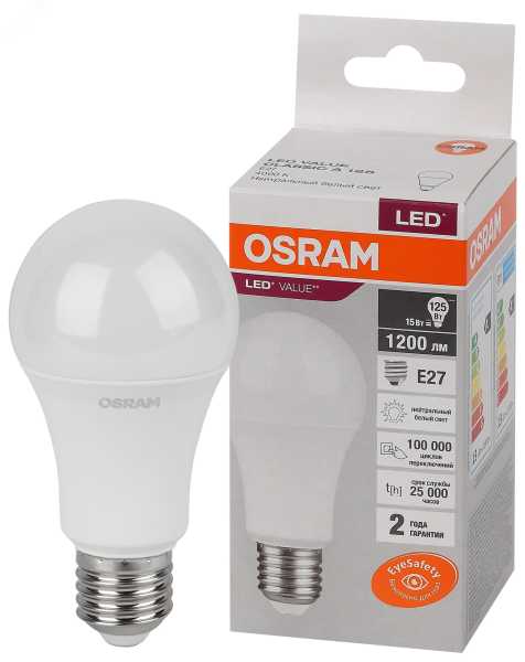 Лампа светодиодная LED Value LVCLA125 15SW/840 15Вт грушевидная матовая E27 230В 10х1 RU OSRAM 4058075579156