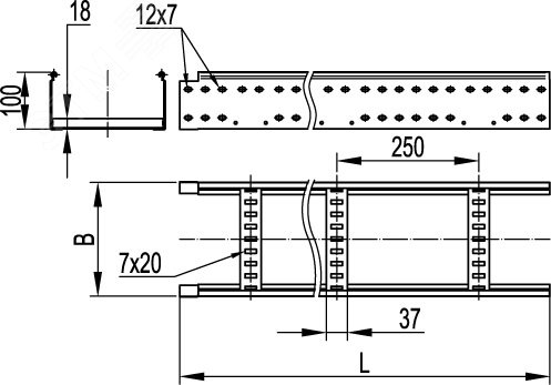 Лоток лестничный 100х300мм L=3 м 1.5 мм лонжерон горячеоцинкованный LL1030HDZ