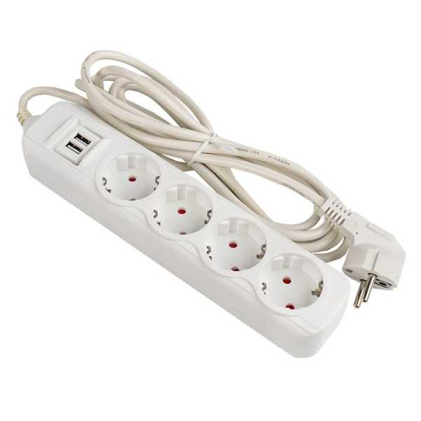 Удлинитель &amp;amp;quot;Эксперт&amp;amp;quot; 4 гнезда 2 метра 13А/3,0кВт с 2 USB 2,1А ПВС 3х1 PROxima UBA16-2USB-4-02i
