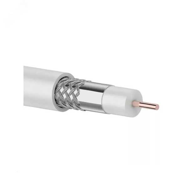Кабель коаксиальный RG-6U, 75Ом, Cu/Al/Cu, 64%, 100м, INDOOR, белый