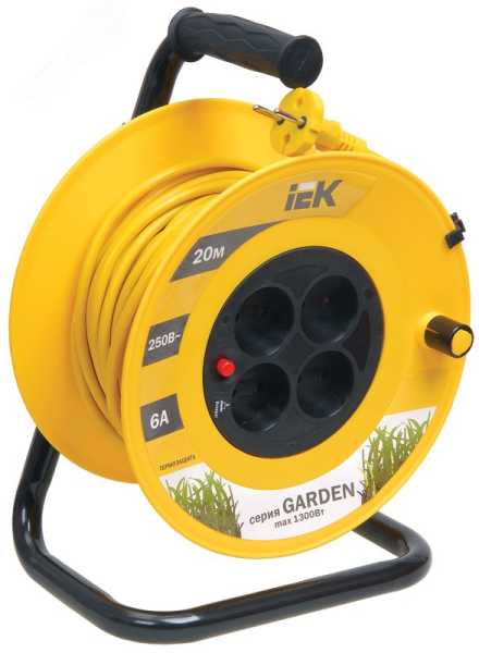 Удлинитель на катушке 4х20м без заземл. 6А IP20 Garden УК20 2х0.75 термозащита WKP23-06-04-20