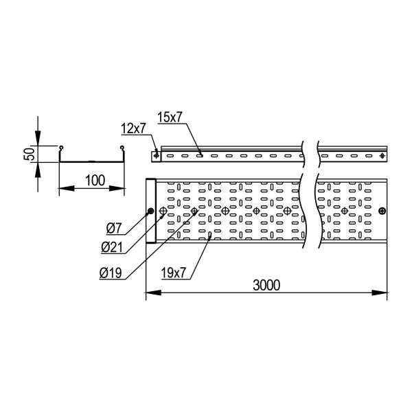 Лоток перфорированный 50x100х3000, 2,0 мм, горячеоцинкованный SPH30510HDZ