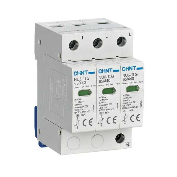 CHINT Ограничитель имп. перенапр. NU6-IIG 3Р In=15kA Uc=440B Im=40kA (R)