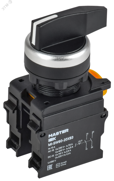 Переключатель длин. ручка 3 полож. 2NO ч-рный MASTER IEK MI-SW60-20XB3-4-25-3-K02