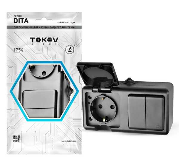 Блок ОП Dita (розетка 16А 250В с заземл. + 2-кл. выкл. 10А) IP54 карбон TKL-DT-V2RZ-C14-IP54