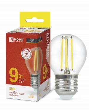 Лампа светодиодная LED-ШАР-deco 9Вт шар прозрачная 3000К тепл. бел. E27 1040лм 230В 4690612026268