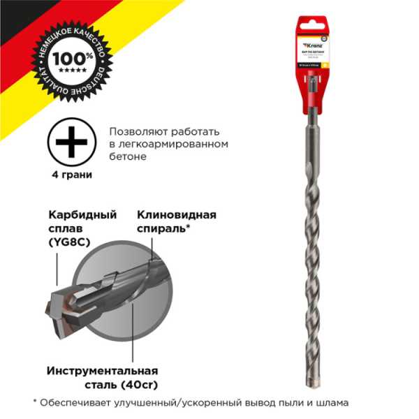 Бур по бетону 16x310x250 мм SDS PLUS крестовая пластина KR-91-0102