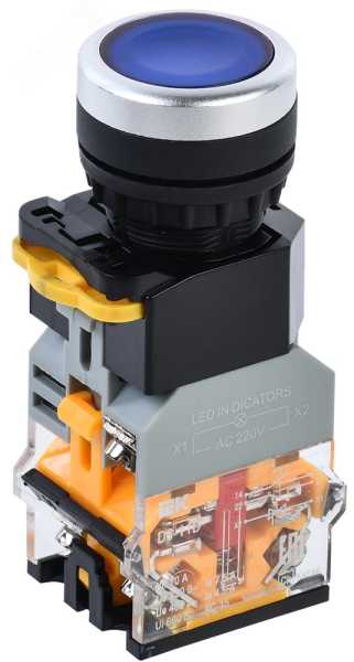 Кнопка D8-11D d=22мм 1з+1р с подсветкой синяя BBT30-11D-3-12-K07