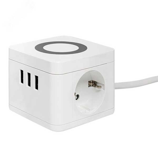 Удлинитель &amp;amp;quot;Куб&amp;amp;quot; 2х1.3м 3USB 2.4А+зарядное устройство 1кв.мм UBA-CUB-3-WC