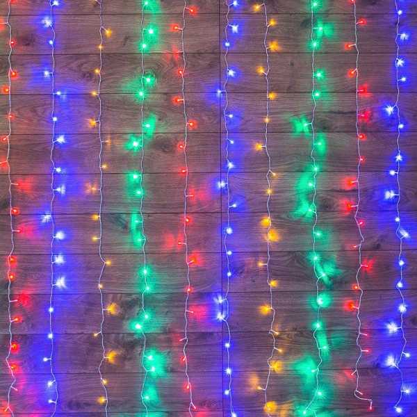 Гирлянда светодиодная &amp;amp;quot;Светодиодный Дождь&amp;amp;quot; 3х2м 240LED мультиколор 12Вт 230В IP20 свечение с динамикой провод прозр. 235-098