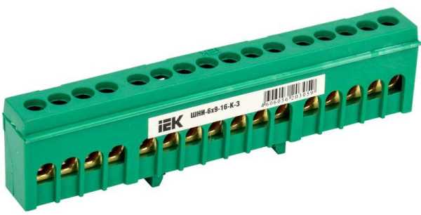Шина PE &amp;amp;quot;земля&amp;amp;quot; в корп изол на DIN-рейку ШНИ-6х9-16-К-З YNN10-69-16KD-K06