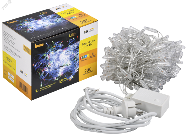 Гирлянда &amp;amp;quot;Нить&amp;amp;quot; 20м 200LED RGB IP44 провод прозр. 230В с контроллером 8 режимов LGDU111-3-200-20-T-S-44