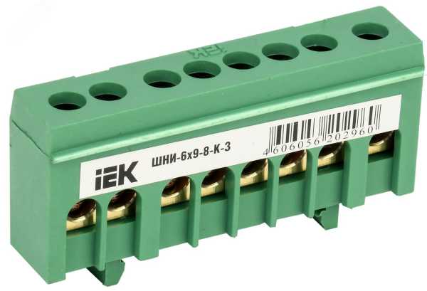 Шина PE &amp;amp;quot;земля&amp;amp;quot; в корп. изол. на DIN-рейку ШНИ-6х9-8-К-З зел. YNN10-69-8KD-K06