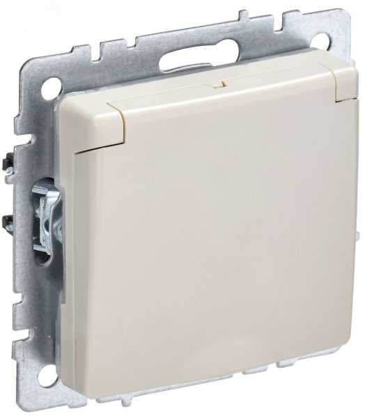 Розетка BRITE РСбш10-3-БрКр 16А IP20 с заземл. защ. шторки с крышкой беж. BR-R16-16-K10