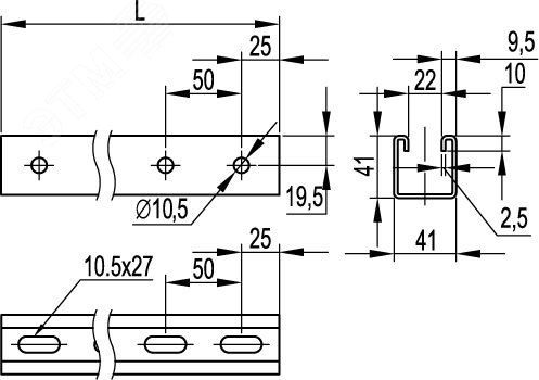DKC С-образный профиль 41х41, L1200, толщ.2,5 мм