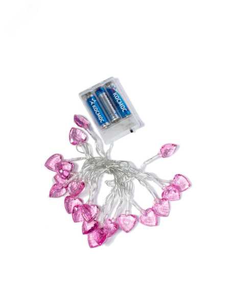 Гирлянда светодиодная &amp;amp;quot;Сердечки 3D&amp;amp;quot; 20LED 2.5х1х2.3см 1.9+0.5м роз. прозр. акрил тепл. бел. КОСМОС KOC_GIR-B111