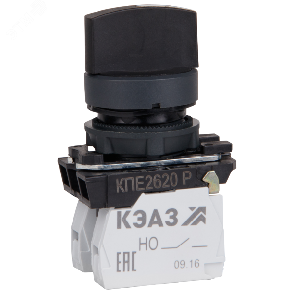 Переключатель КПЕ2620Р-черный-2но+0нз-ручка-фикс-3поз-IP65- 248267