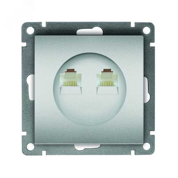 Розетка компьютерная двухместная UNIVersal серия Афина с/у, 1А, RJ45, серебро (еврослот), механизм A1086-S