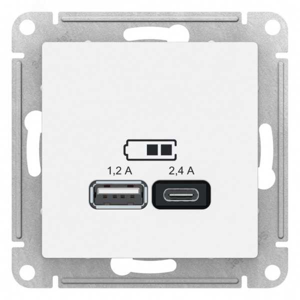 ATLASDESIGN USB РОЗЕТКА А+С, 5В/2,4 А, 2х5В/1,2 А, механизм, ЛОТОС ATN001339