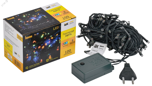 Гирлянда &amp;amp;quot;Нить&amp;amp;quot; 10м 100LED RGB IP20 провод зел. 230В с контроллером 8 режимов LGDB110-3-100-10-G-S-20