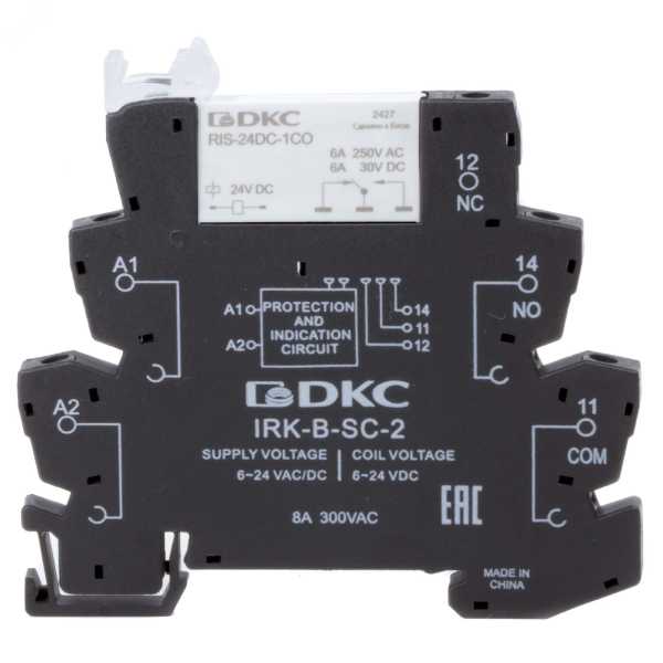 Реле интерфейсное, 1CO, ком. ток 6А, AgSnO2, напряжение 24V AC/DC, винтовые клеммы. IRK-24UC-1CO