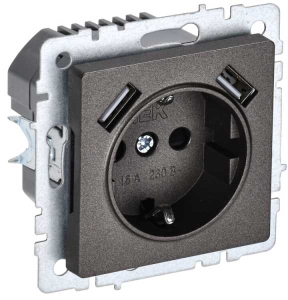 BRITE Роз. с з/к/ш 16А с USB A+A 3,1А РЮш10-2-БрТБ бр. BR-R14-16-U21-D31-K45