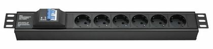 Блок распределения питания (PDU) 19&amp;amp;quot; 16A с автоматом 2P, Вых:6 Schuko, Вх:Schuko R519SH6CB