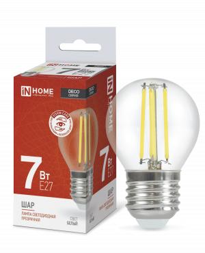 Лампа светодиодная LED-ШАР-deco 7Вт шар прозрачная 4000К нейтр. бел. E27 810лм 230В 4690612016337
