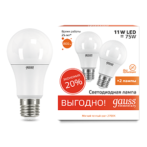 Лампа LED Elementary A60 11W E27 2700K 1/50 (2 лампы в упаковке) 23211P