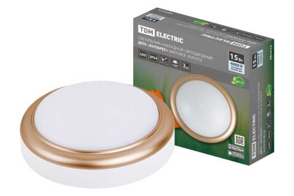 Светильник накладной LED ДПО &amp;amp;quot;Антарес&amp;amp;quot; 15Вт 4000К круг 180*66 мм мат.золото IP54 SQ0354-0018