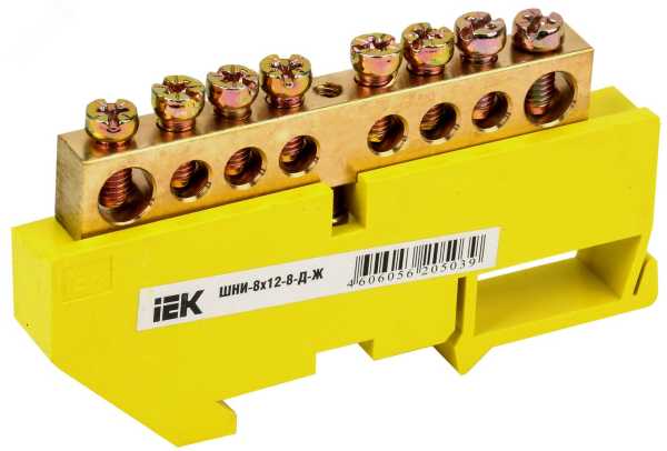 Шина PE &amp;amp;quot;земля&amp;amp;quot; на DIN-изол ШНИ-8х12-8-Д-Ж YNN10-812-8D-K05